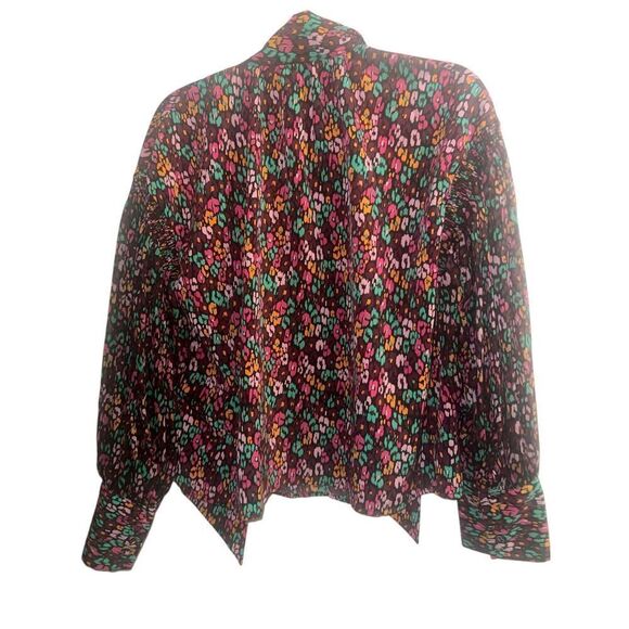 ✨Who What Wear Women's Balloon Long Sleeve Bow Cheetah Sz Large Blouse✨ - Picture 7 of 9